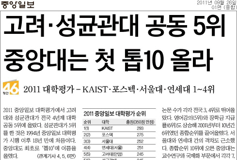 [중앙일보 대학평가] KAIST, 4년연속 1위 차지 이미지