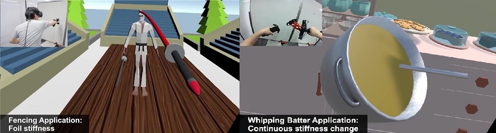 그림3. ElaStick을 활용한 VR 애플리케이션 예시 (VR 펜싱, 쿠킹 어플리케이션)