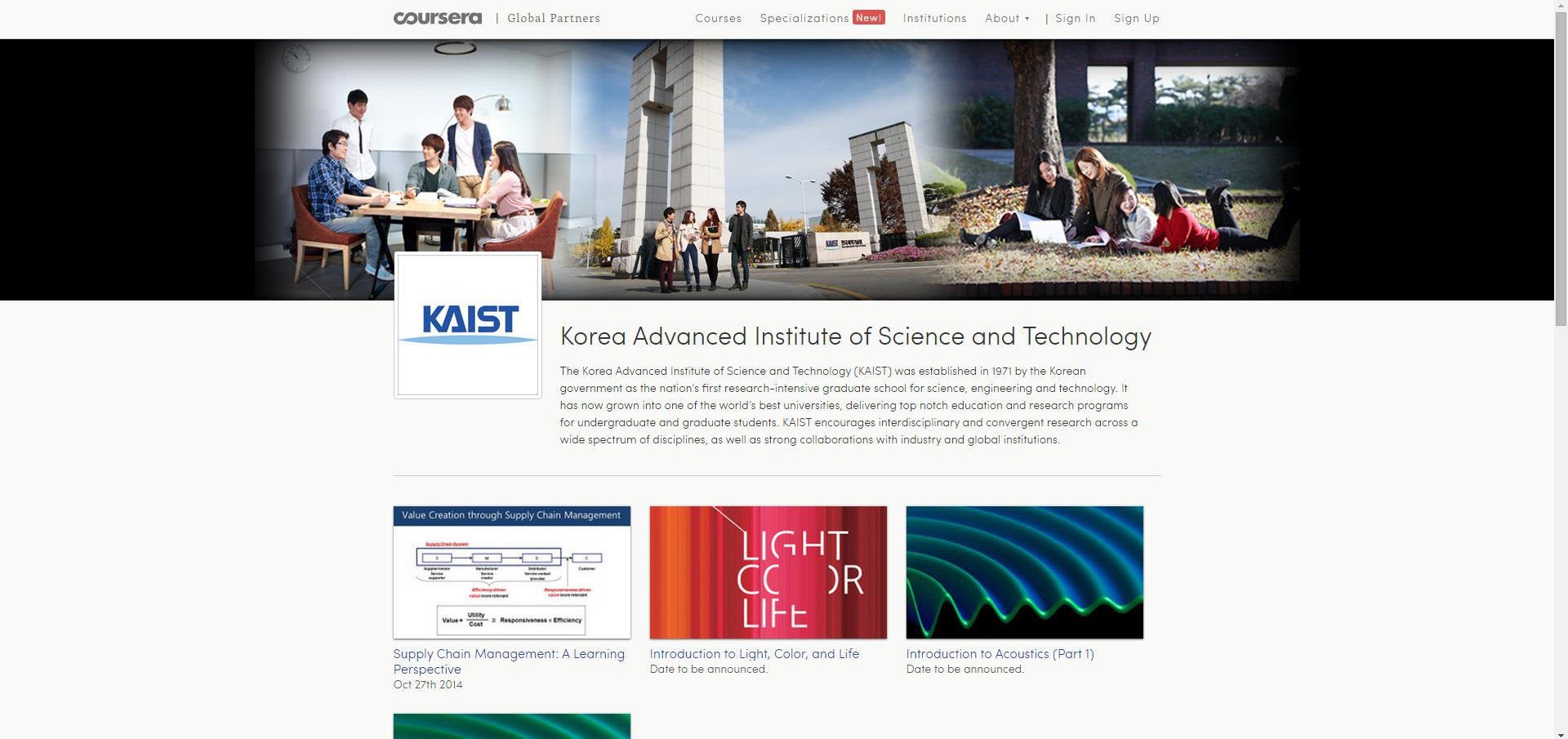 KAIST-Coursera Offers a Course Entitled 