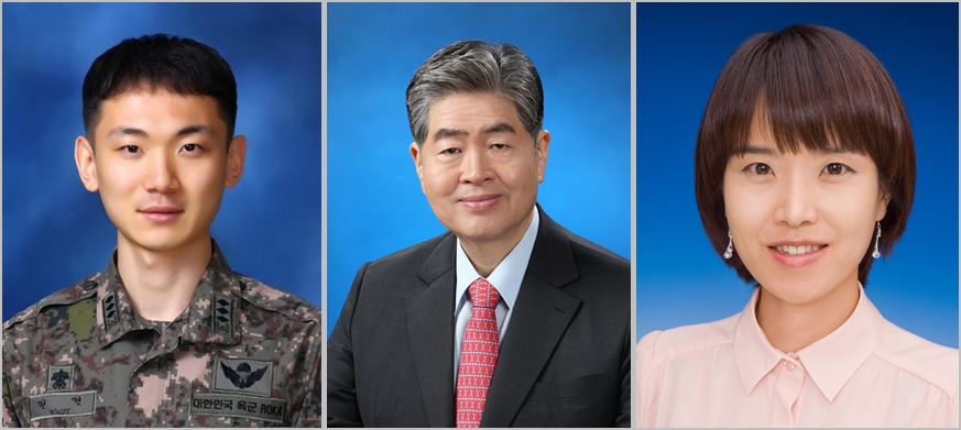 (좌) 전산학부 권현 박사 졸업생 (중간) 명예과학박사 학위를 수여한 김영훈 대성그룹 회장 (우) 전기및전자공학부 김정훈 석사 졸업생