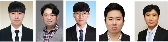 (왼쪽부터) 신소재공학과 이태훈 석사, 김진오 박사, 박충성 박사과정, 스티브박 교수, 김일두 교수