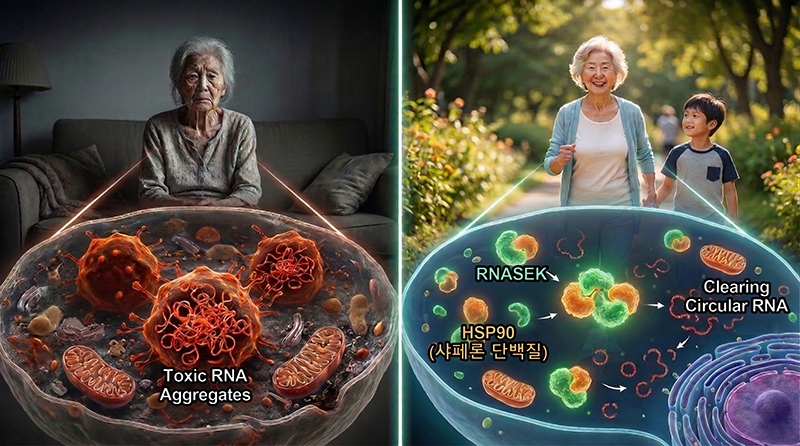 (AI생성 이미지) 원형 RNA 제거 효소 RNASEK 단백질에 따라 장수 유도