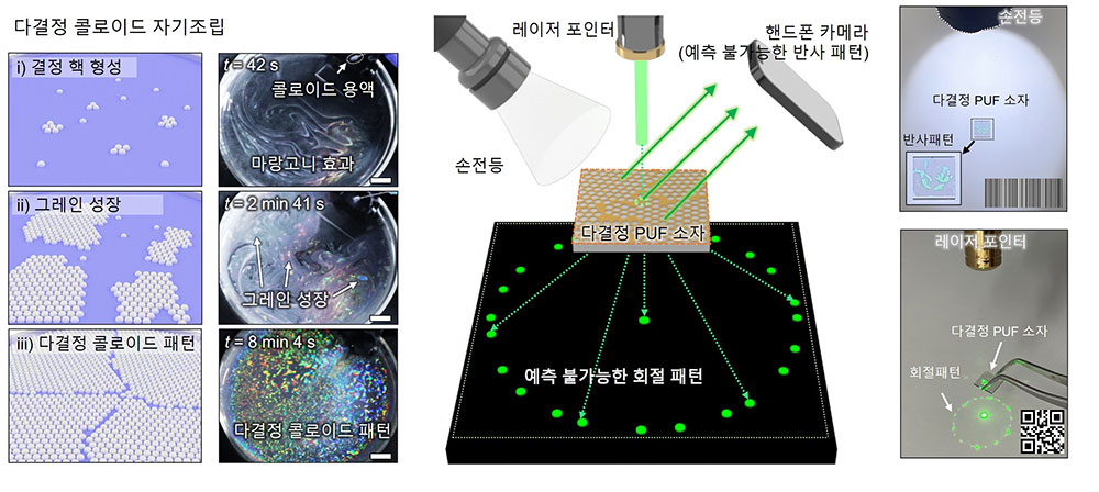 다결정 콜로이드 자기조립 및 PUF 인증 방식 모식도 다결정 콜로이드 자기조립 및 PUF 인증 방식 모식도