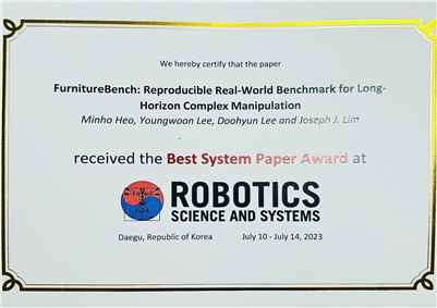 Certificate of the Best System Paper Award