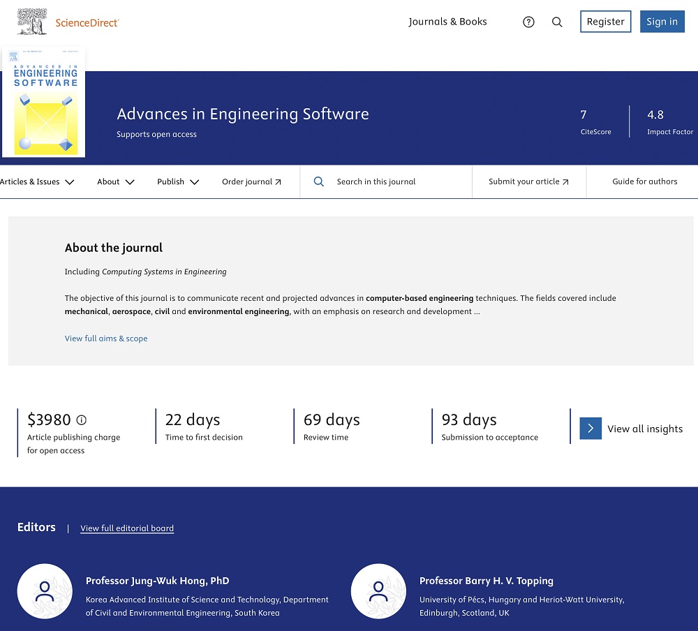 Advances in Engineering Software 저널의 front page